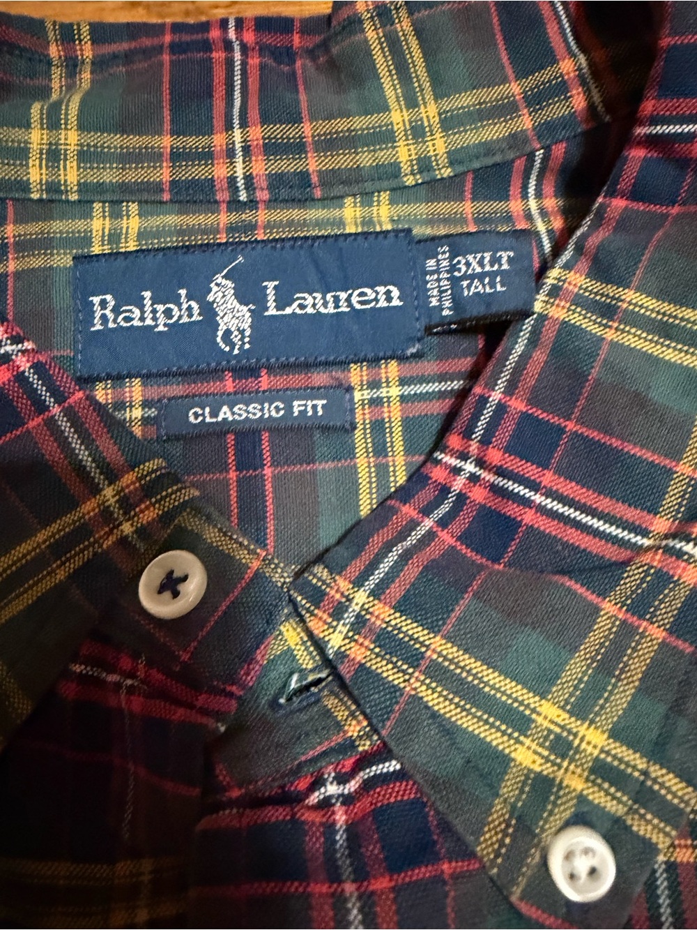 Ralph Lauren 3XLT Green Plaid Button Down Shirt Classic Fit Tall Pony